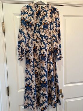 Blue & Cream Silk Maxi Dress